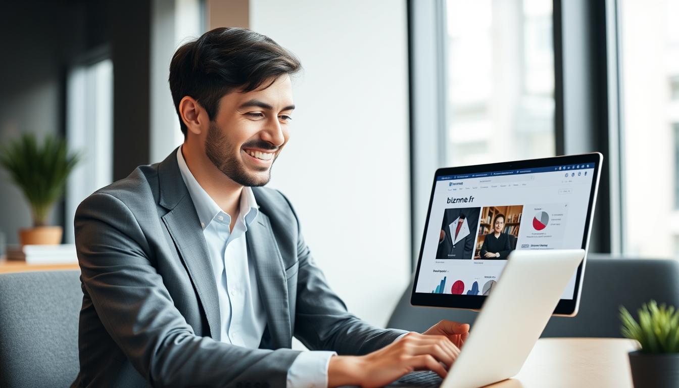 Consultant en portage salarial utilisant la plateforme bizme.fr sur son ordinateur portable