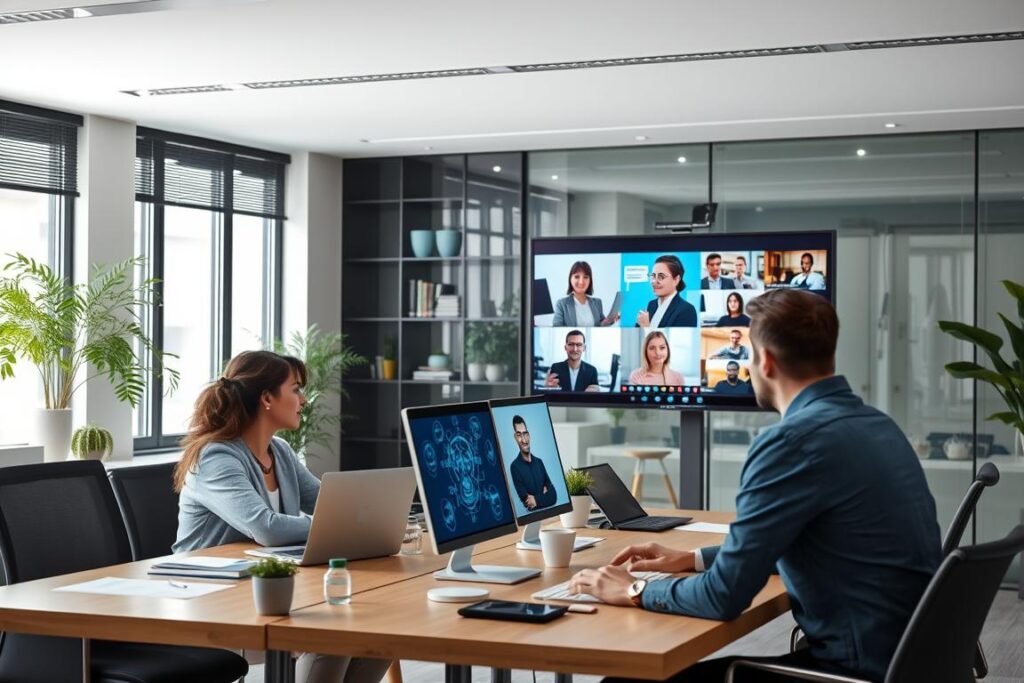 Professionnels-collaborant-en-mode-hybride-grace-a-lIA-de-matching-talents-1024x683 IA de matching talents : Transformez votre recrutement avec l'intelligence artificielle