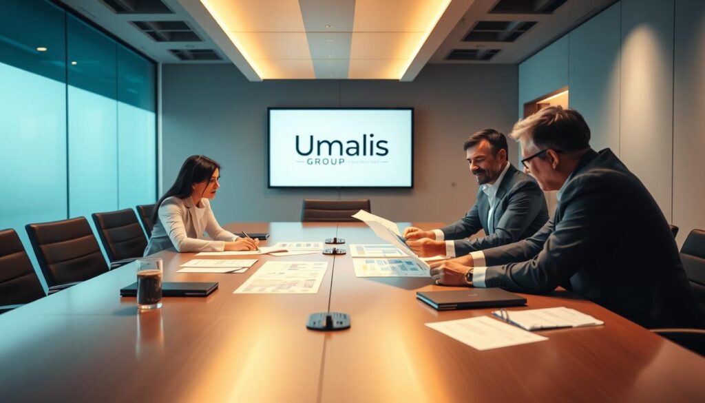 A-boardroom-table-in-a-modern-office-with-several-business-executives-engaged-in-a-dynamic-1024x585 Comment rester informé des tendances du marché en management de transition