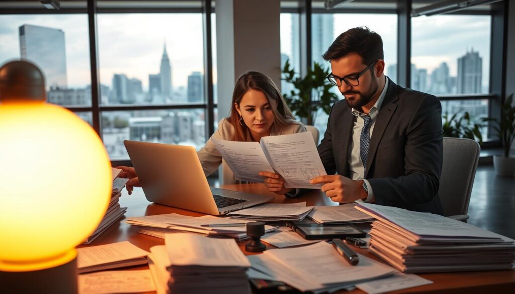 A-bustling-office-scene-depicting-the-key-steps-of-the-transition-to-employee-sharing-portage--1024x585 Comment gérer les aspects administratifs en portage salarial : Guide complet