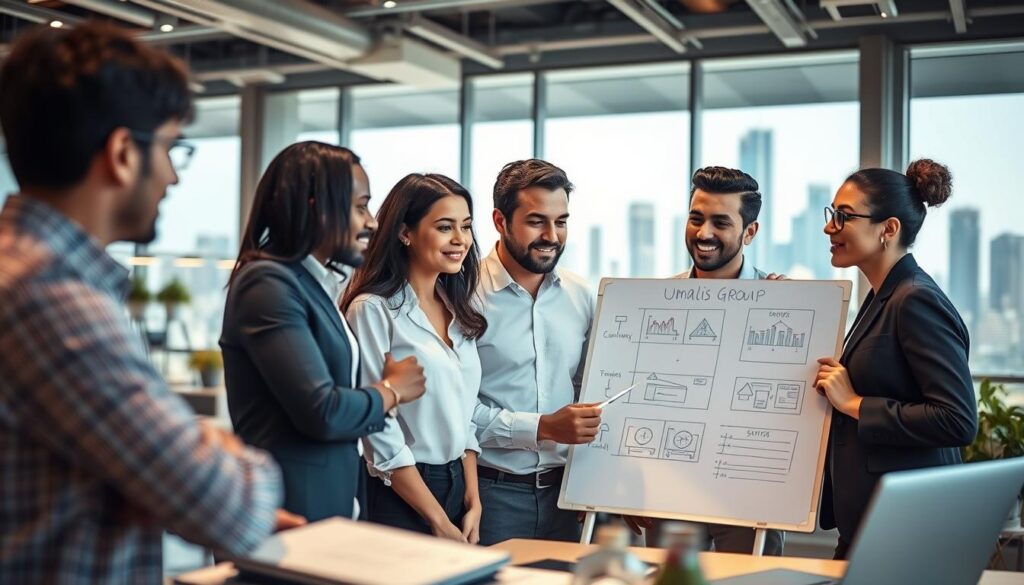 A-bustling-office-scene-with-Umalis-Group-employees-strategizing-innovative-portage-salarial-1024x585 Comment se différencier par son expertise sectorielle en portage salarial