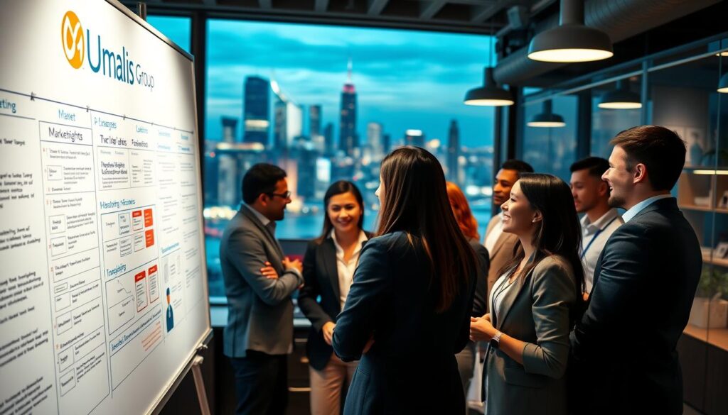 A-bustling-office-setting-with-a-team-of-marketing-professionals-collaborating-under-the-Umalis-1024x585 Marketing Personnel et Portage Salarial : Solutions pour Indépendants