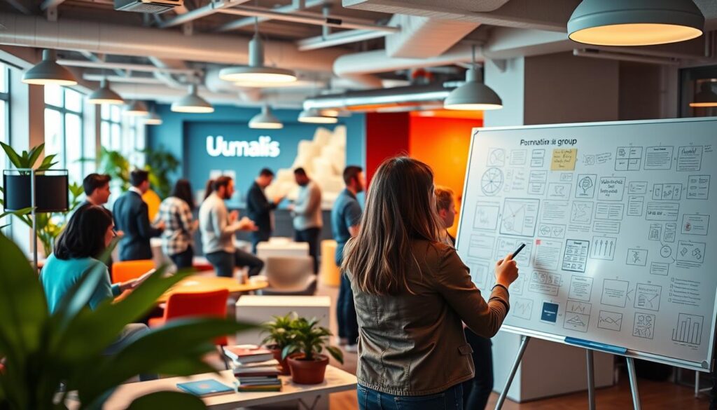 A-bustling-office-space-with-the-Umalis-Group-logo-prominently-displayed-showcasing-a-team-of--1024x585 Comment Favoriser l'Innovation et la Créativité en Portage Salarial ?