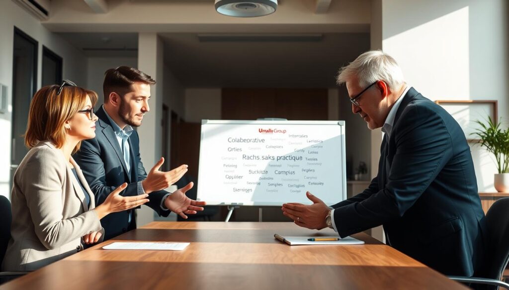 A-collaborative-management-transition-team-gathered-around-a-wooden-table-discussing-best-1024x585 Comment fidéliser ses partenaires en management de transition efficacement