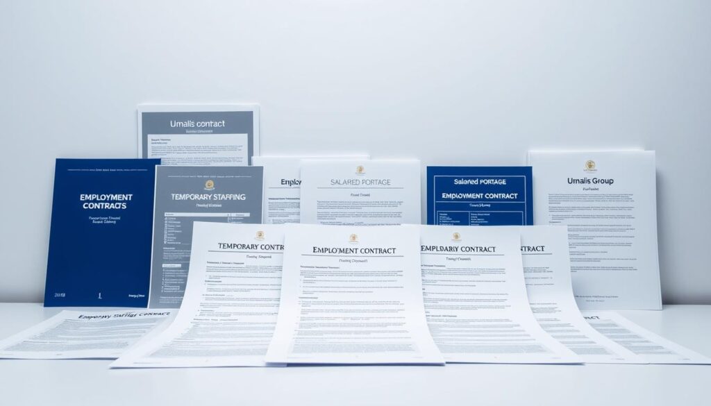 A-diverse-array-of-employment-contracts-displayed-against-a-clean-minimalist-backdrop.-In-the--1024x585 Les règles légales du portage salarial expliquées simplement
