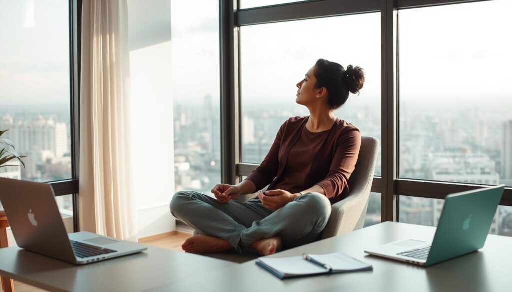 A-freelance-well-being-consultant-sitting-cross-legged-on-a-comfortable-chair-gazing-pensively-1024x585 Comment gérer efficacement son temps en portage salarial ?