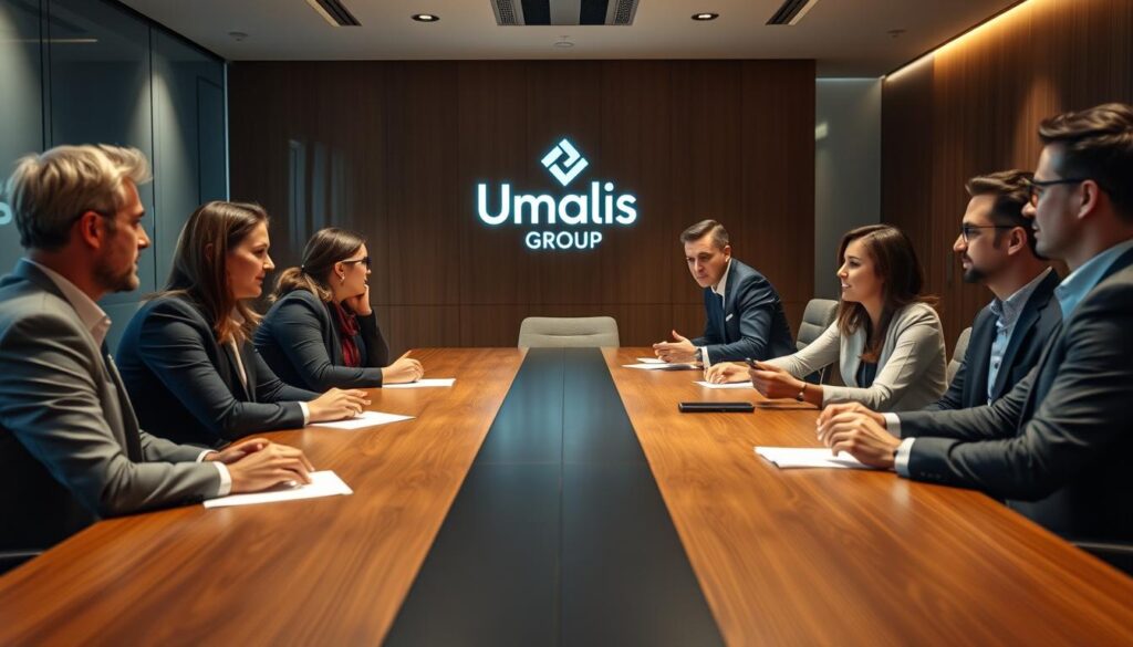 A-modern-office-interior-with-a-wooden-conference-table-surrounded-by-professional-looking-1024x585 Comment construire et développer son réseau professionnel en portage salarial