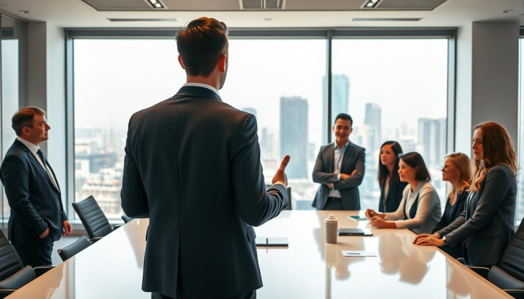 A-modern-office-setting-with-a-team-of-professionals-gathered-around-a-conference-table.-In-1024x585 Comment trouver un consultant en management de transition : conseils