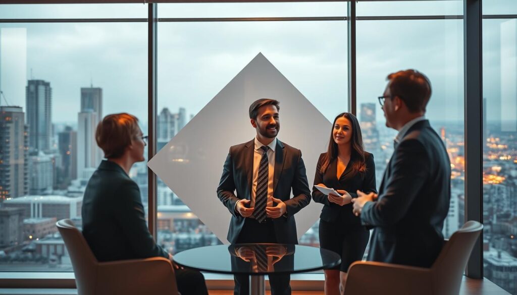 A-modern-sleek-office-with-floor-to-ceiling-windows-overlooking-a-bustling-city-skyline.-At-1024x585 Établir des relations durables en portage salarial avec succès