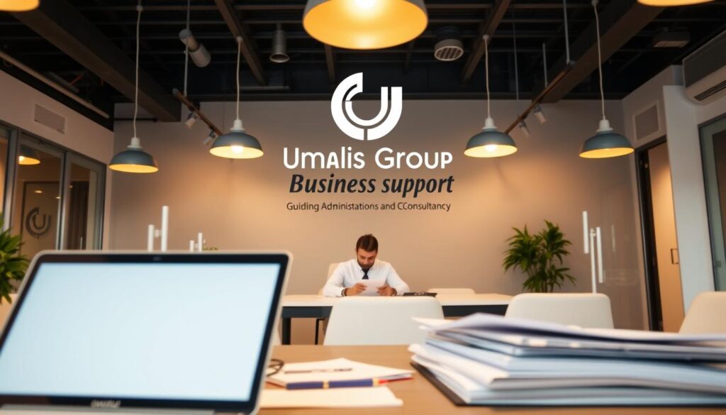 A-professional-modern-office-interior-with-a-well-organized-workspace.-In-the-foreground-a-1024x585 Groupes d'entraide et communautés de consultants en portage salarial : Soutien et Ressources