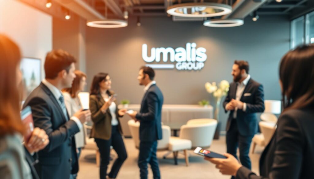 A-professional-networking-scene-in-a-portage-salarial-setting.-In-the-foreground-a-group-of-1024x585 Comment répondre aux demandes spécifiques des clients en portage salarial