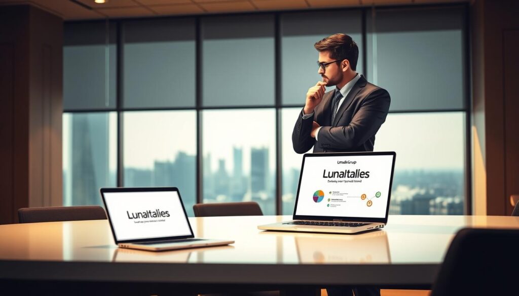 A-sleek-and-modern-office-setting-with-a-large-window-overlooking-a-cityscape.-On-the-desk-a-1024x585 Comment construire une marque forte en portage salarial