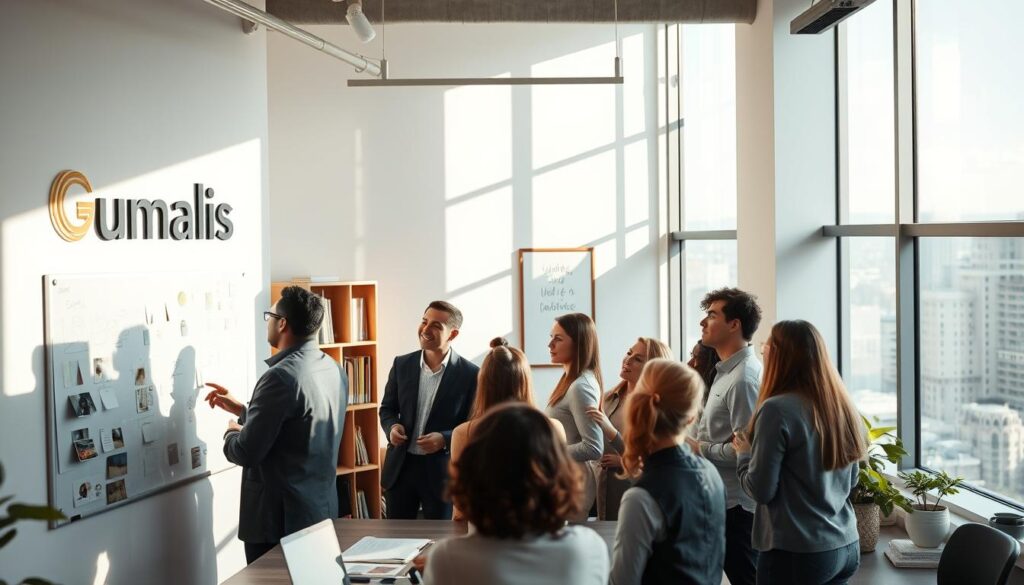 A-sun-dappled-workspace-with-a-Umalis-Group-logo-on-the-wall-where-a-diverse-team-of-1024x585 Portage Salarial : Maximiser son Potentiel de Réussite