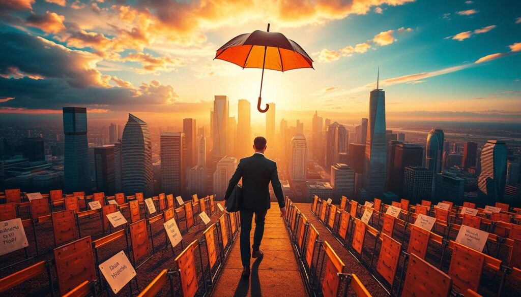 A-vibrant-dynamic-scene-depicting-the-risks-and-opportunities-of-umbrella-employment-portage--1024x585 Comment se protéger des risques en portage salarial efficacement