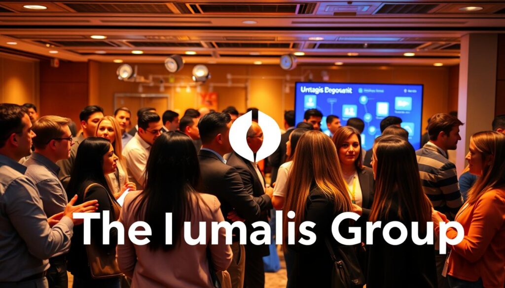 A-vibrant-professional-networking-scene-with-digital-platforms-and-social-media-in-the-1024x585 Comment valoriser son expérience et ses compétences en portage salarial ?