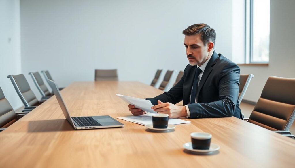 A-well-lit-conference-room-with-a-large-oak-table-surrounded-by-sleek-modern-chairs.-In-the-1024x585 Tarif journalier moyen en portage salarial : guide et conseils