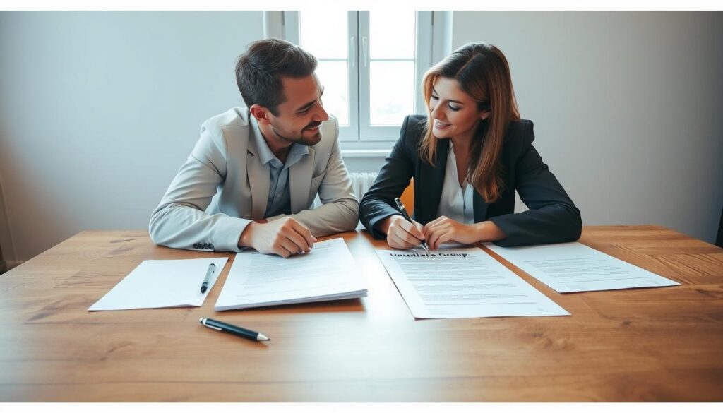 Negociation-et-redaction-dun-contrat-de-prestation-en-portage-salarial.-Sur-une-table-en-bois-1024x585 Guide : Comment facturer ses prestations en portage salarial