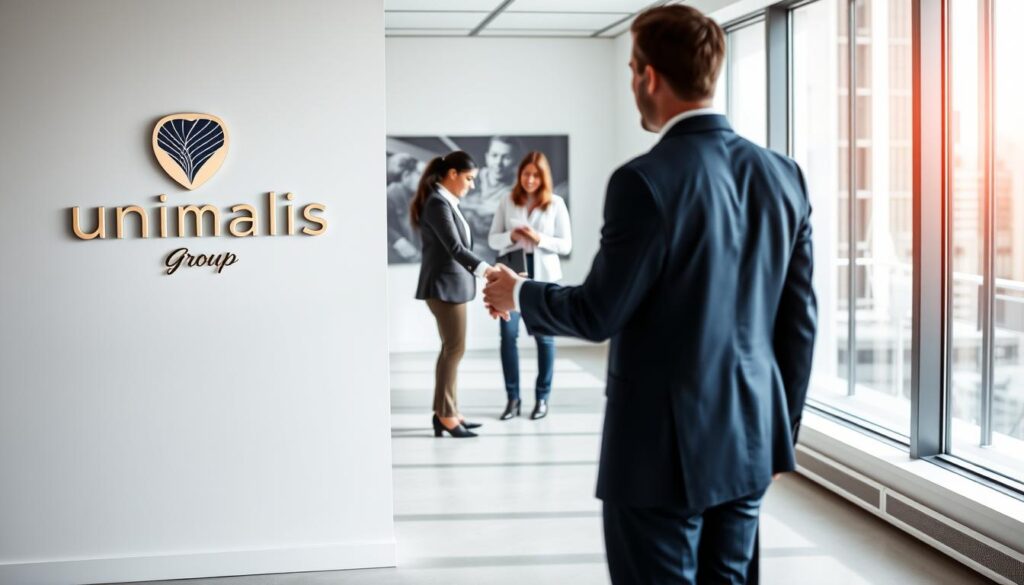 Prompt-A-well-lit-office-setting-with-an-Umalis-Group-logo-prominently-displayed-on-the-wall.--1024x585 Comment fidéliser ses partenaires en management de transition efficacement