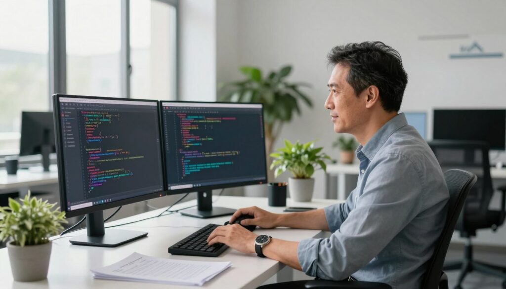 A-confident-Java-developer-seated-at-a-modern-sleek-workspace-showcasing-their-talent-for-1024x585 Développeur Java en portage salarial : avantages et rémunération