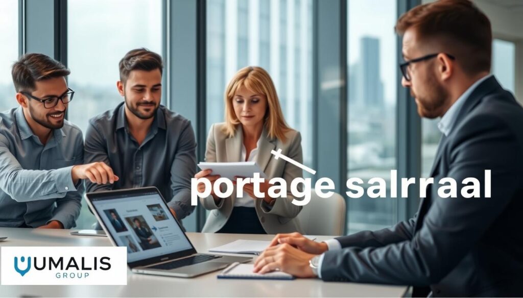 A-modern-office-setting-where-a-diverse-group-of-professionals-is-gathered-around-a-conference--1024x585 Portage salarial pour développeur : guide complet 2025