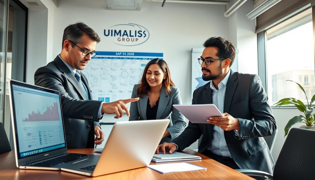 A-modern-office-workspace-showcasing-a-diverse-group-of-professionals-collaborating-on-a-1024x585 Consultant SAP en portage salarial : tout ce qu'il faut savoir