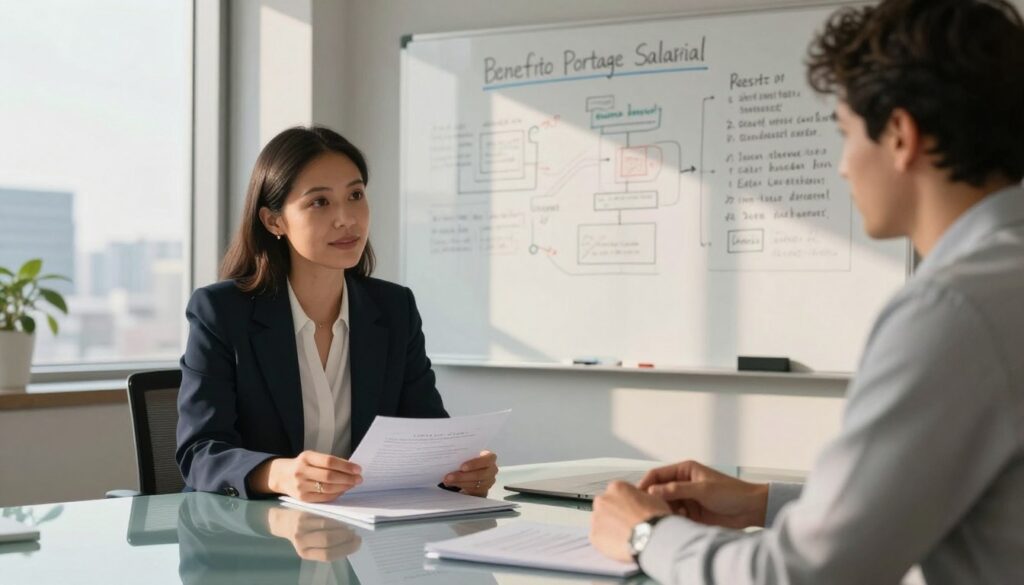 A-professional-and-serene-office-environment-with-a-Product-Owner-PO-discussing-benefits-of-1024x585 Product Owner en portage salarial : mission et rémunération